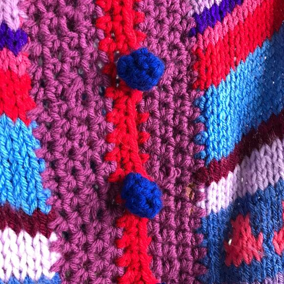 Vintage Handknit Cardigan Sweater Womens Large Preppy Cottage Core Stripes 80's - Picture 5 of 7